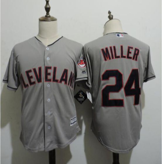 Men Cleveland Indians #24 MILLER Grey MLB Jerseys->cleveland indians->MLB Jersey